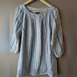 Land's End Linen Blouse sz 6-8 blue stripes